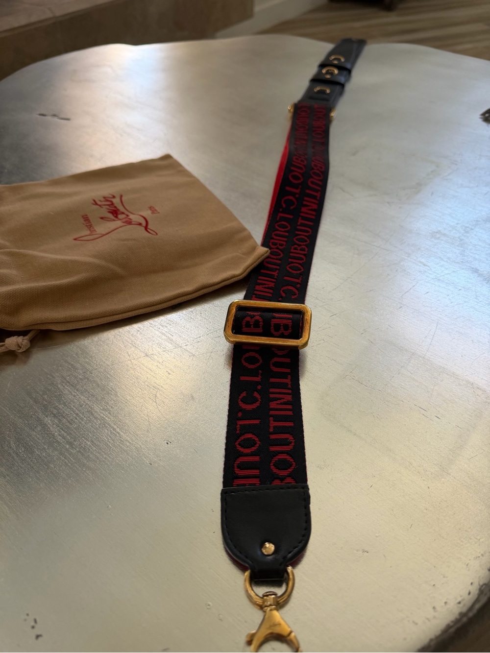 Christian Louboutin Red and Black Logo Shoulder Strap with Gold Hardware - Picture 4 of 6